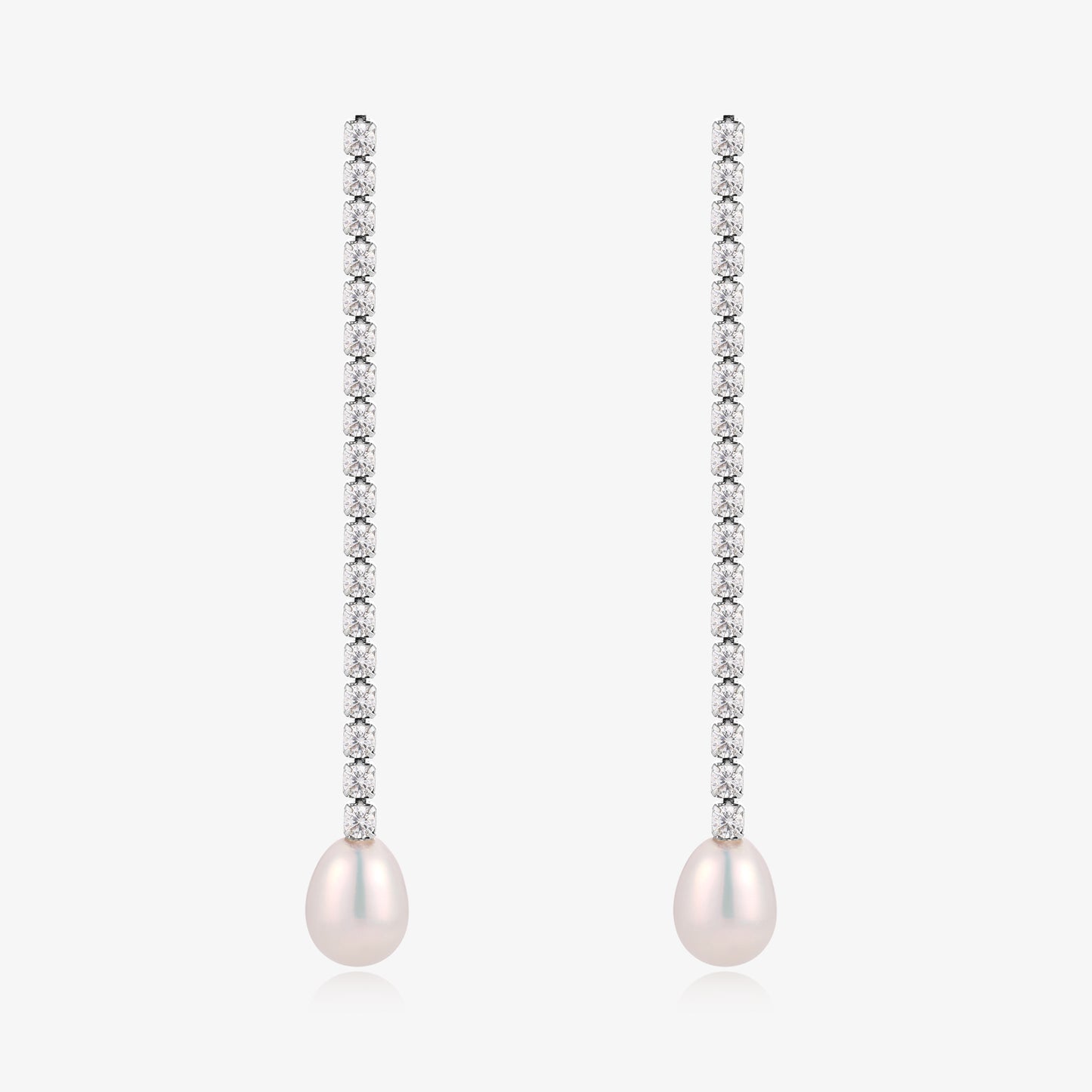 Long Dangle Zirconia Fresh Water Pearl Earrings