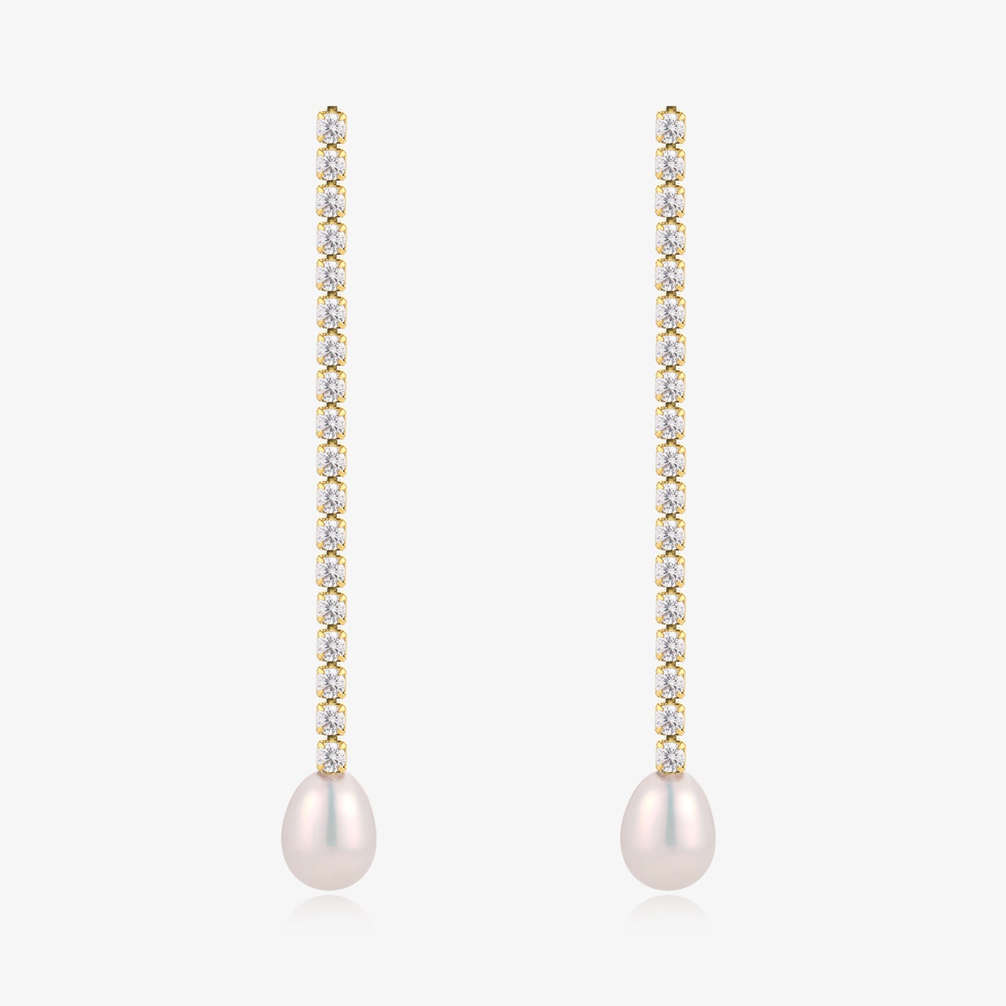 Long Dangle Zirconia Fresh Water Pearl Earrings