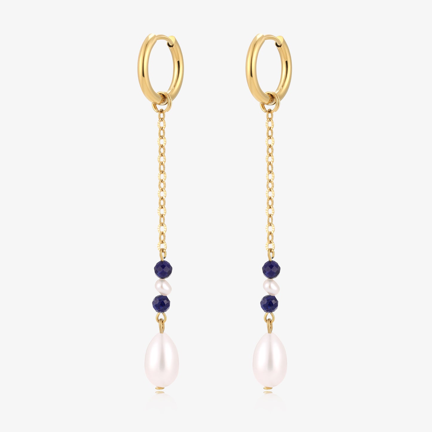 Long Dangle Lapis & Baby Fresh Water Pearl Earrings