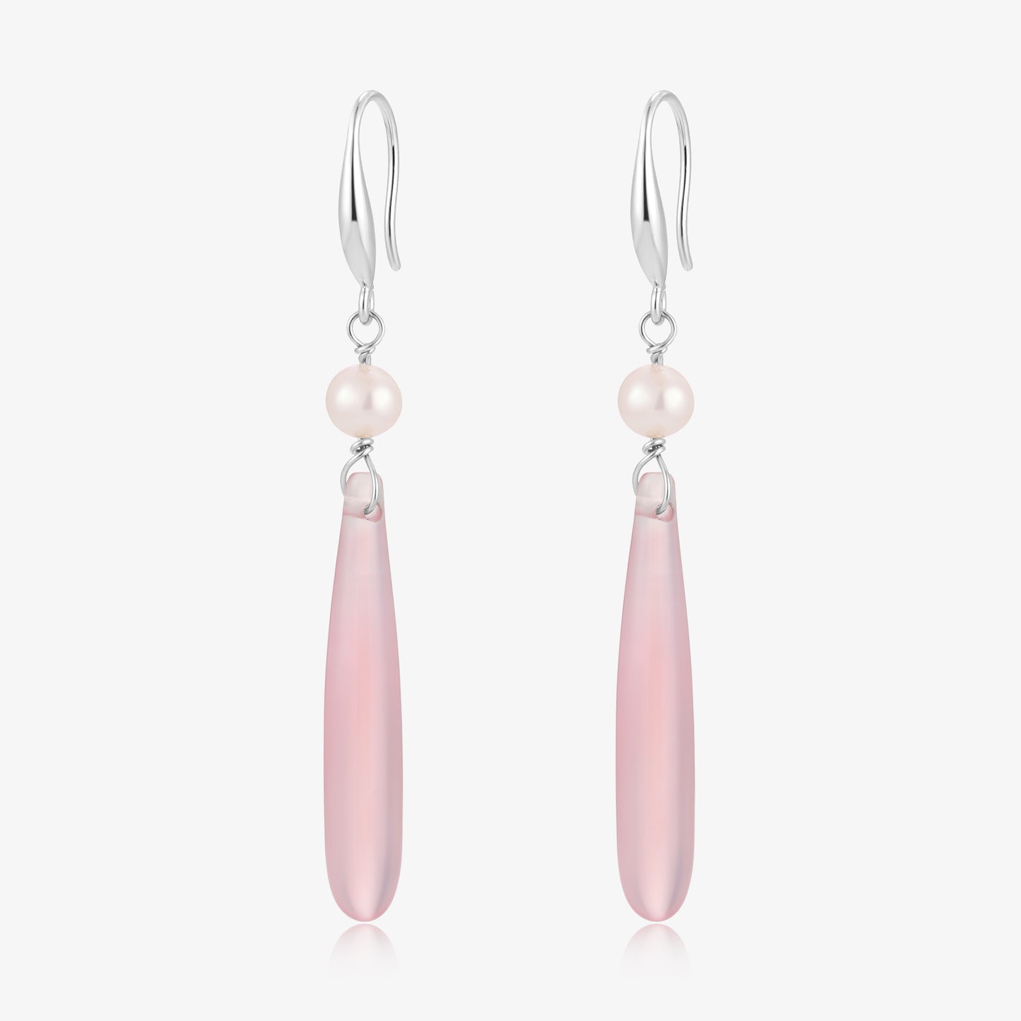 Long Dangle Pink Quartz & Baby Fresh Water Pearl Earrings