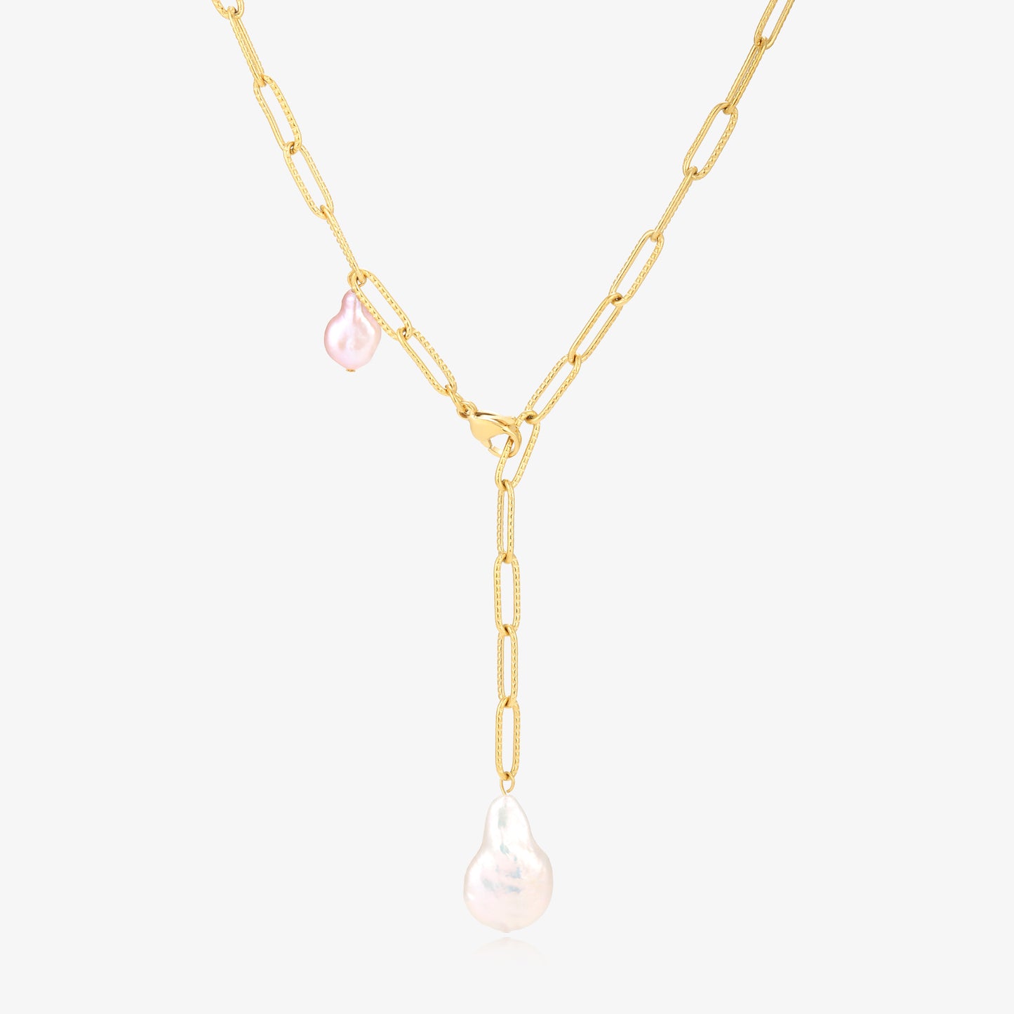 20'' Medium Size Paperclip Chain Necklace With Baroque Pearl Necklace