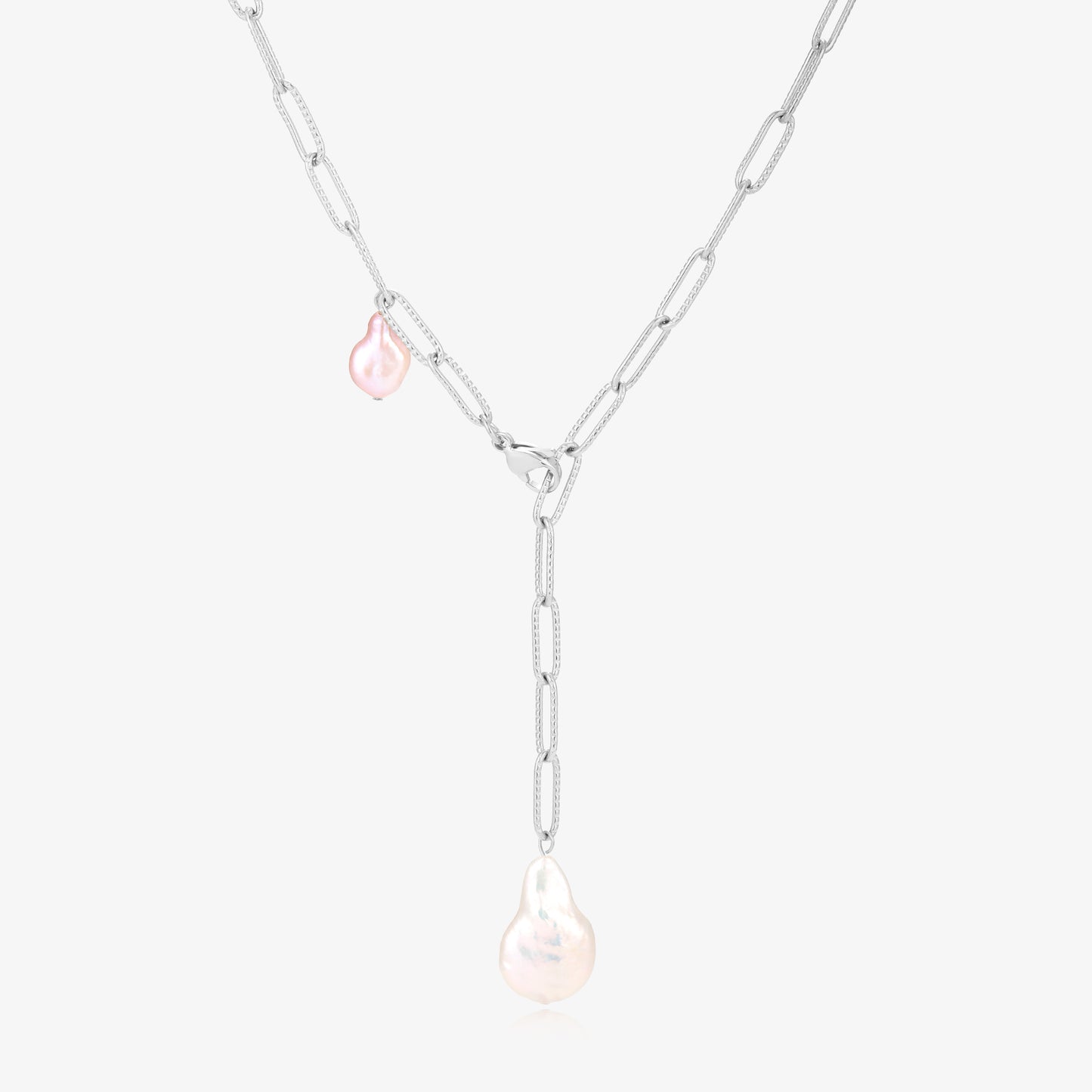 20'' Medium Size Paperclip Chain Necklace With Baroque Pearl Necklace