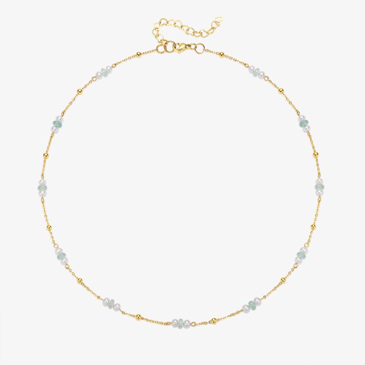 Stationary Design Fresh Water Pearl & Jade Necklace
