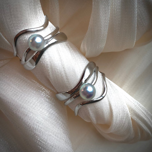 Silver Blue Akoya Seawater Pearl Open Ring