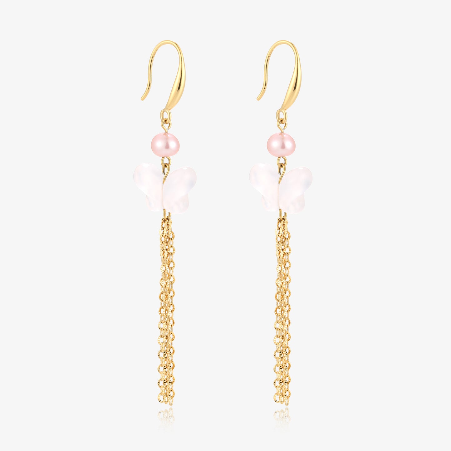 Long Dangle Butterfly Jade & Baby Fresh Water Pearl Earrings