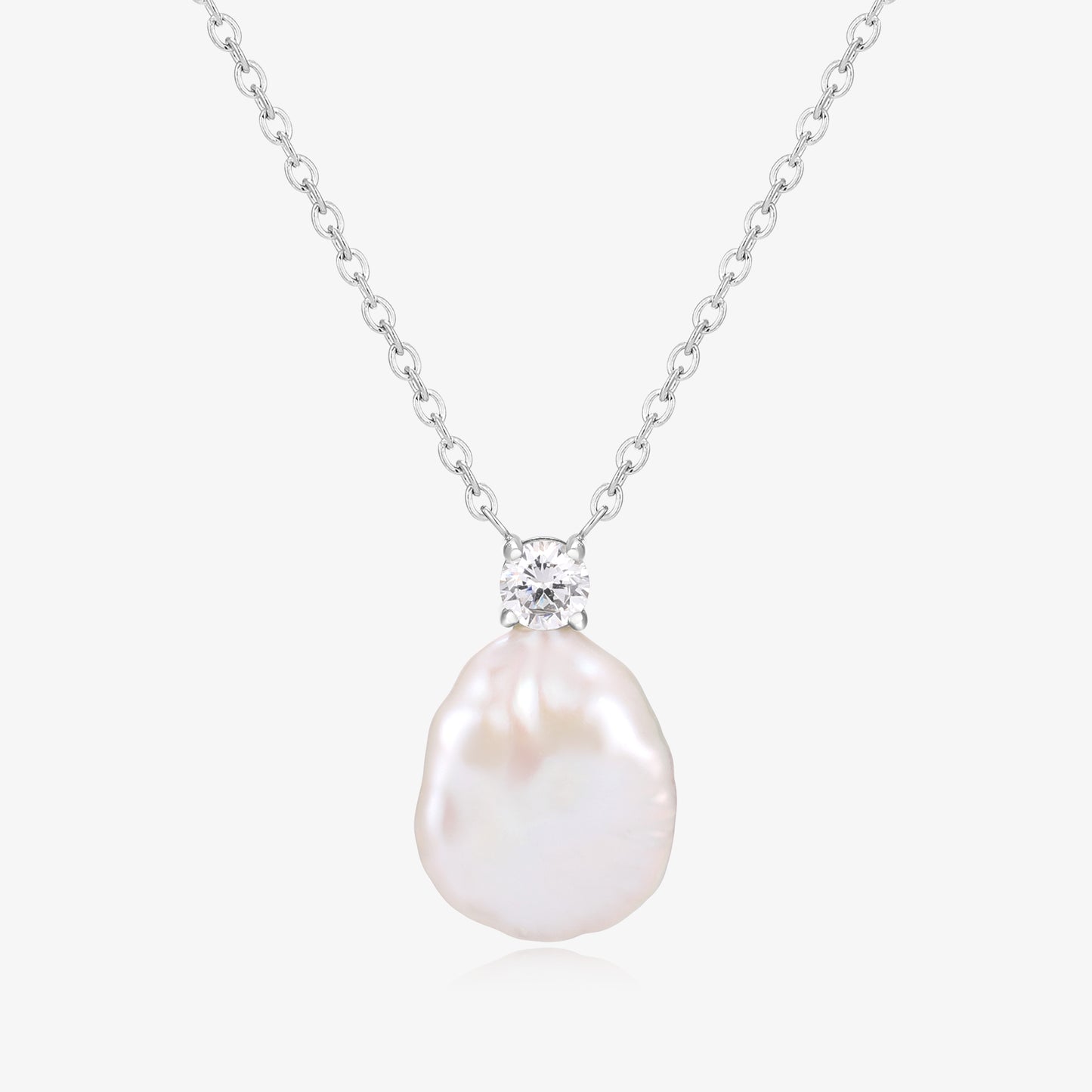 Elegant Simple One Zircon Design Pearl Necklace
