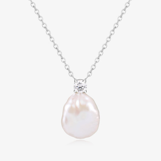 Elegant Simple One Zircon Design Pearl Necklace