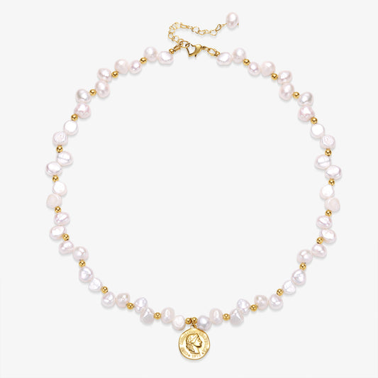 Fresh Water Pearl Necklace With Coin Pendant