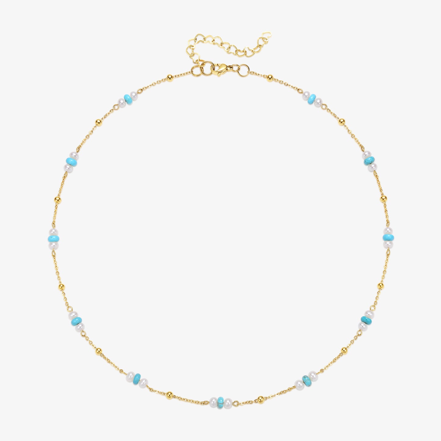 Stationary Design Fresh Water Pearl & Turquoise Necklace