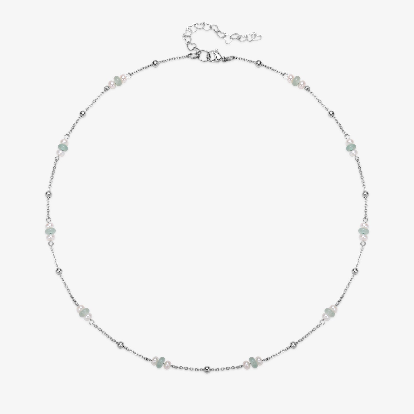 Stationary Design Fresh Water Pearl & Jade Necklace
