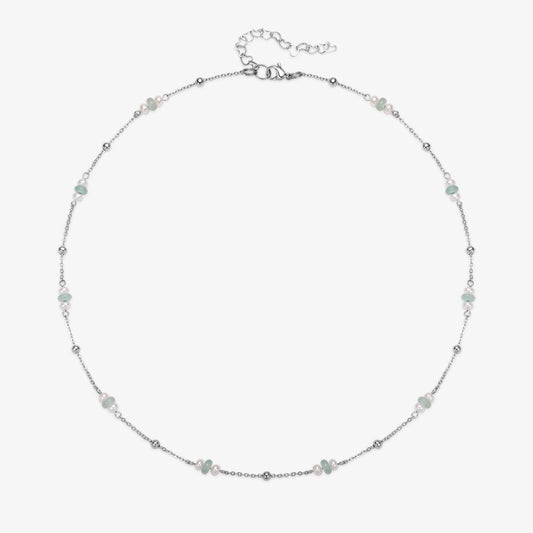 Stationary Design Fresh Water Pearl & Jade Necklace